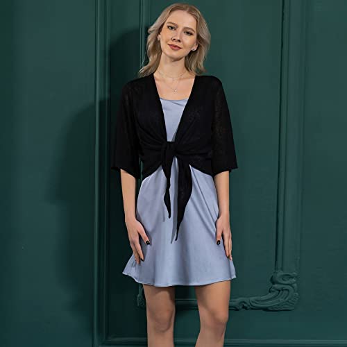 Shiyifa Women's Shrugs 3/4 Sleeve Open Front Cardigan Lightweight Tie Front Bolero Shrug4