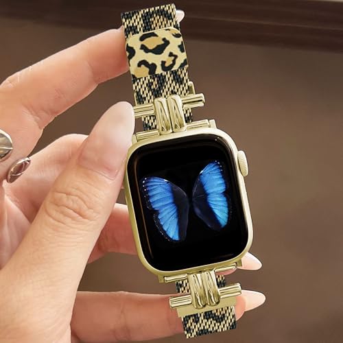 TJCENXIN Band for Apple Watch Bands for Women 46mm 45mm 44mm 42mm 49mm, H-shaped Metal Mesh Magnetic Strap Stainless Steel Clasp for iWatch Series 11 10 9 8 7 6 5 4 3 2 1 SE Ultra Leopard Print - image 4