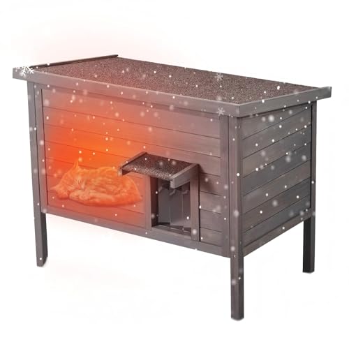 VEVOR Outdoor Cat House Weatherproof, Feral Cat Shelter for Multiple Cats, Outdoor Wooden Cat Rabbit House with All-Round Foam Insulated, Open Roof, PVC Door Flaps, 34