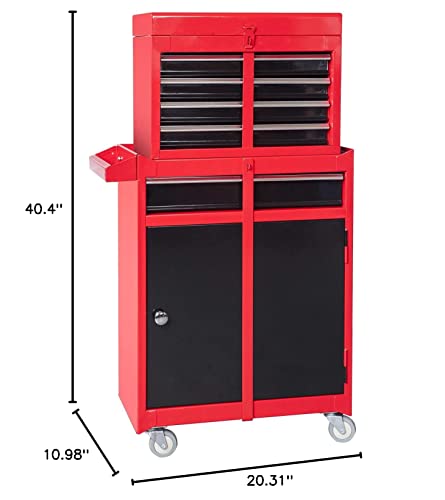 Torin Atbt1204B-Rb Rolling Garage Workshop Organizer: Detachable 4 Drawer Tool Chest With Large Storage Cabinet And Adjustable Shelf, 10.98" D X 20.31" W X 40.4" H, Red/Black #TOP7