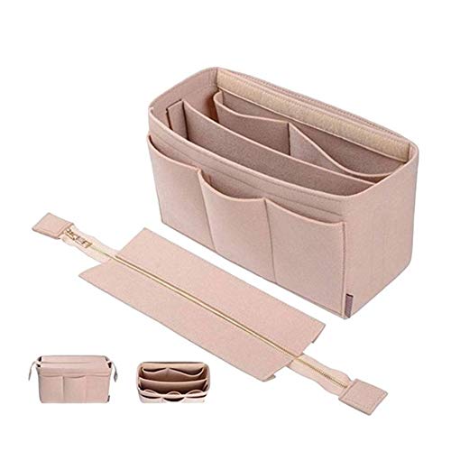 Preisvergleich Produktbild Hochwertige Multifunktions-Handtasche aus Filz Stoff Tasche Geldbörse einfügen Aufbewahrungstasche Fall strukturierte Veranstalter Taschen (Color : Beige, Size : 34x17x18cm)