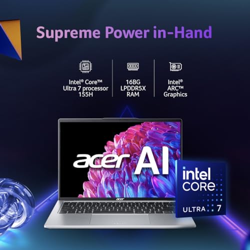Image of Acer Swift Go 14 Built-in AI PC Premium Laptop Intel Core Ultra 7 155H (14-inch IPS Touchscreen WUXGA /16GB /1TB SSD /Intel Arc Graphics /1440p Camera with Shutter /Win11 /MSO)SFG14-73T, Pure Silver, 1.3 Kg