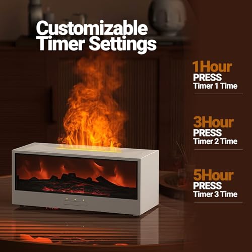 Image of Fireplace Diffuser, Colorful Flame Aroma Humidifier with LED Bonfire Effect & Remote Control, Ultrasonic Cool Mist Maker for Home, Bedroom, Office, Spa, Yoga (White)
