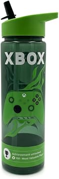 Xbox 600ml Reusable Water Bottle with Flip Spout & Straw, Leak Proof Sports Drinks Bottle with Carry Loop, BPA Free Dishwasher Safe Gaming Bottle with Xbox Controller Design for Kids Teens & Gamers