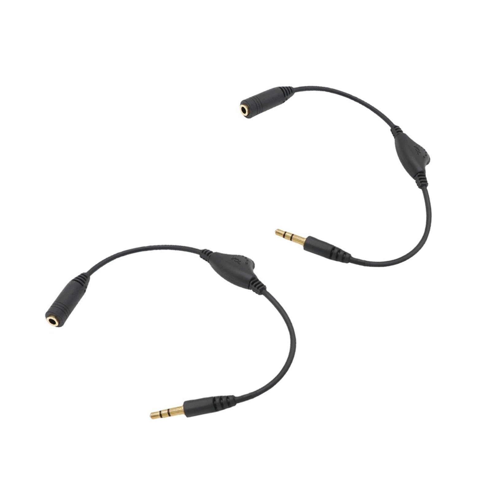 3.5mm ヘッドホン延長 ケーブル 公転母 25cm ボリューム調節 ダイヤル付 音質劣化防止 イヤホン 3極プラグ 延長コード オーディオケーブル 2個入り ブラック