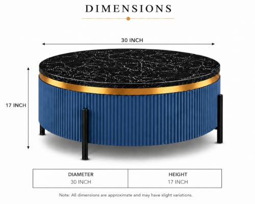 Image of WOODEN SPACE Premium Luxury Nazaara Marble-Top Coffee Table with Iron Legs & PVD Coating | Modern Round Wooden Center Table for Living Room & Entryway (Light Blue, 30 Inch)