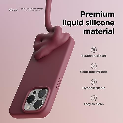 Image of elago Compatible with iPhone 15 Pro Case, Liquid Silicone Case, Full Body Protective Cover, Shockproof, Slim Phone Case, Anti-Scratch Soft Microfiber Lining, 6.1 inch (Burgundy)