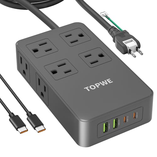 TOPWE 電源タップ USB-C type-c PD 100W 3m延長コード 急速充電対応【2USB-Cポート・２USB-A ポート・8ACコンセント・PSE技術基準】 USB コンセント テーブルタップ タイプc USB C-C ケーブル付き AC2400W出力 ノートＰＣ MacBook iPad iPhone Xperia Galaxyなど対応