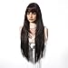Cemuto Dark Brown Synthetic Wig with Bangs Glueless Long Straight Layered Wigs for Women 28 Inch