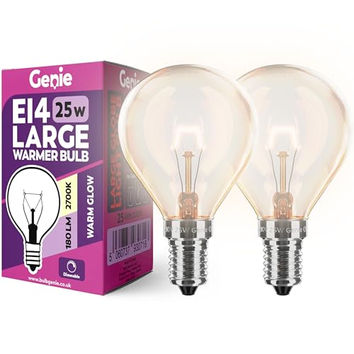25W E14 Scentsy Light Bulb (Pack of 2) Large Fancy Globe Incandescent Glass 230V for UK Scentsy Standard Wax Warmers | 2700K Warm White | Dimmable | Pygmy/Small Edison Screw (SES) Base (25, Watts)