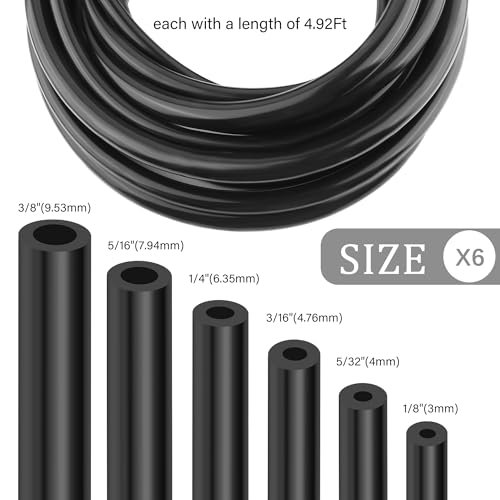 Image of 6PCS 5Ft Vacuum Line,Multipurpose Vacuum Lines Automotive for Car Engine,1 /8 inch 5 /32 inch 3 /16 inch 1 /4 inch 5 /16 inch 3 /8 inch Vacuum Hose Kit,Universal Car Accessories Silicone Tubing for Air /Water (6PCS)