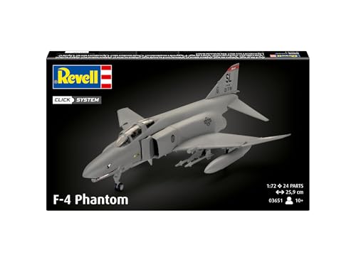 Revell Easy-Click Modellbausatz F-4E Phantom I Legendäres USAF-Kampfflugzeug 1:100 I Detailreich mit Fahrwerk, Lenkwaffen und 2 Zusatztanks I Stecksystem, kein Kleben I Für Modellbau-Einsteiger ab 10.