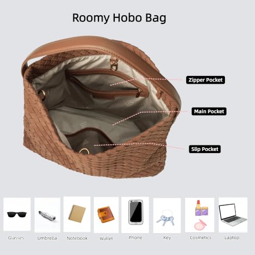 Image of Woven Suede Tote Bag for Women Faux Suede Hobo Bag Slouchy Shoulder Bag Soft Woven Handbag