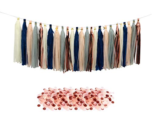 Tissue Paper Tassels Party Garland, 25pcs Rose Gold Foil Navy Gray Beige Peach Tassel 10g Rose Gold Beige Pink Confetti Gift for Baby Girl Showers Birthday Weddings Bridal Shower Decorations
