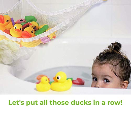 Miniowls Bathtub Toy Storage Hammock - With 3 Yellow Duck Suction Cups, Hook & Free Toothbrush Holder -% Donation To Autism Foundation. (Yellow Duck, Medium) #TOP2