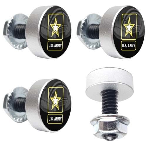 4 Motorcycle Silver Army Star License Plate Frame Fasteners Tag Bolt Screws Style-9856-5322