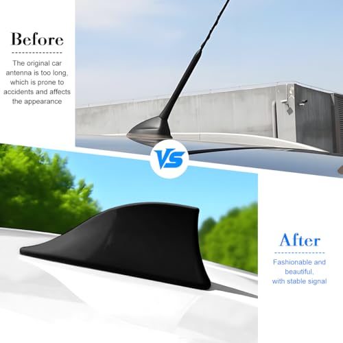Image of Car Shark Fin Antenna Cover, Top Roof Aerial Base AM /FM Radio Signal Base with Adhesive Tape, Fashionable Automotive Top Decoration Replacement, Universal for Vehicles (Black)