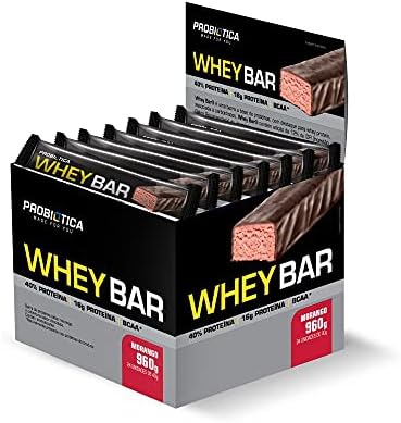 Whey Bar Low Carb (960g) Caixa 24 Unidades - Sabor Morango, Probi...