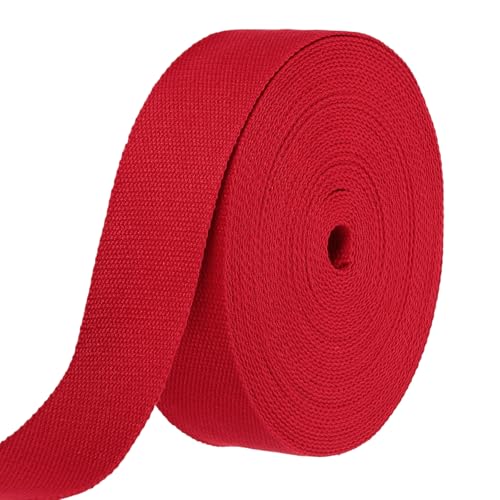 Image of sourcing map Cotton Webbing 50mm x 14m (W x L) Polyester Cotton Weave Webbing Strap Twill Tape Ribbon for Art and Crafts Webbing Tote Bag Handles Cloth Belt Making Outdoor Supplies, Red