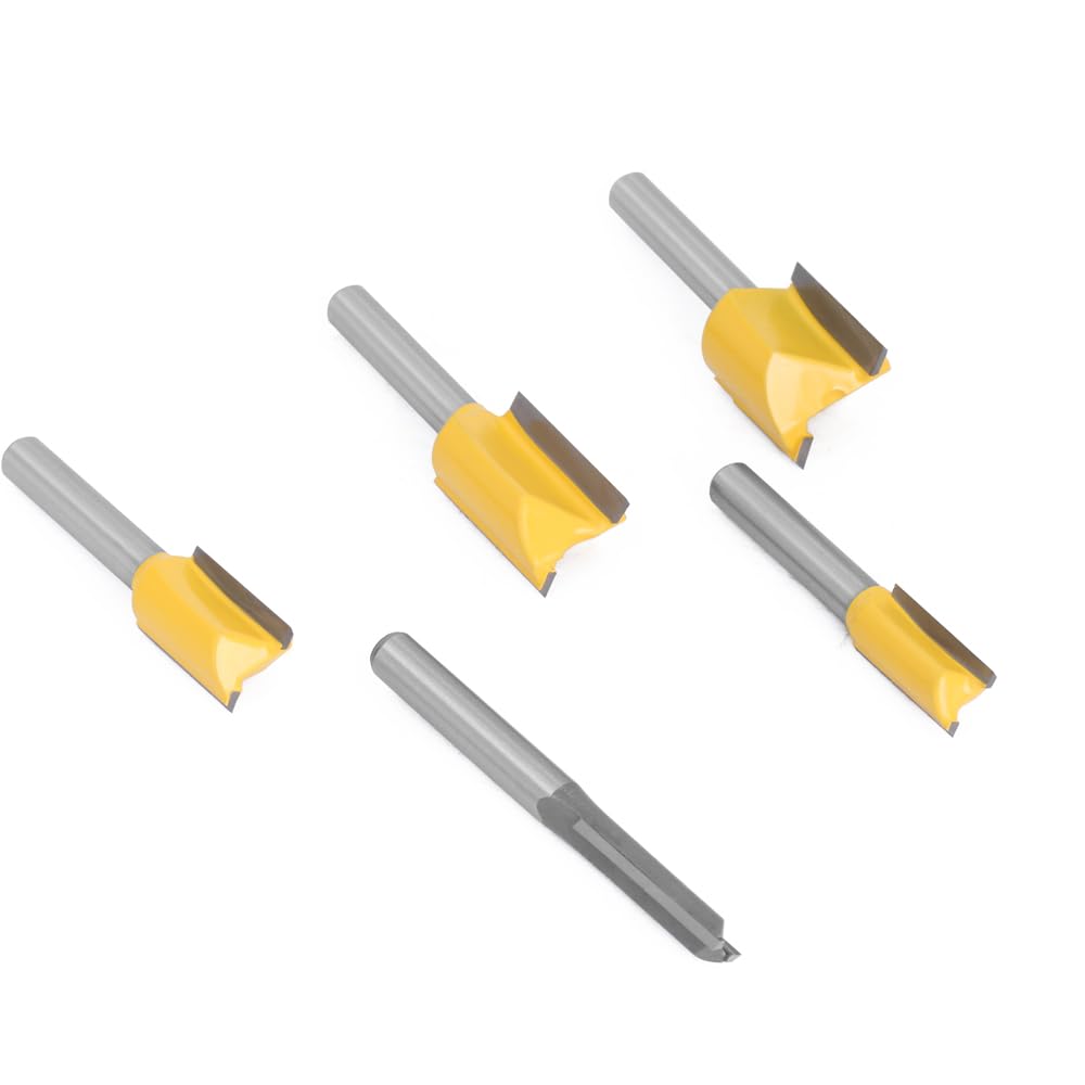 Juego de brocas for enrutador de carpintería, vástago de 1/4mm, cuchillo recto de 6,35mm, 5 uds.