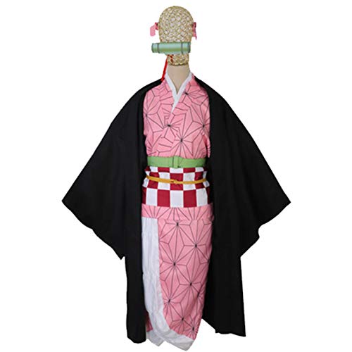 basisago Costume De Cosplay De Démon D'anime, Costume De Kamado Nezuko avec des Accessoires en Bambou pour La Tenue d'enfants Adultes Costume d'halloween Costume De Robe D'anime Cover