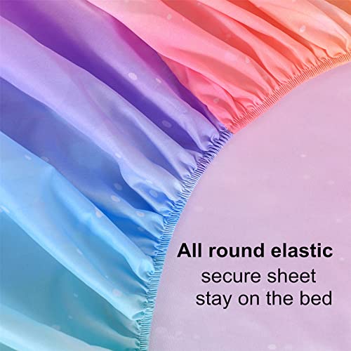 Urlinens Rainbow Sheets Full Size 4 Piece, Tie Dye Pastel Girls Sheet Set For Kids Teens, Glitter Fun Girly Bed Sheets Soft Microfiber Rainbow Bedding Set 1 Fitted Sheet 1 Flat Sheet 2 Pillowcases #TOP5