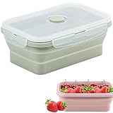 OKAWASI シリコン 折りたたみ 保存容器 800ml 蓋付き 電子レンジ対応 食洗機OK コンパクト 弁当箱 キャンプ 通勤 旅行 軽量 密閉保存 フードストレージ (グリーン)