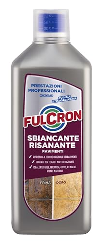 FULCRON Sbiancante Risanante Pavimenti, Detergente Per Pavimenti In Cotto, Pietra, Gres, Cementi e Graniglie, Ripristina Colore Del Pavimento, Ideale Per Fughe e Macchie Ostinate, 1 Litro