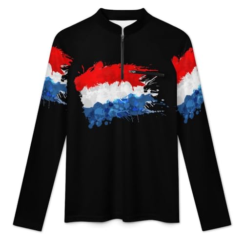 Flag of Netherlands Splashes Men's Rash Guard Long Sleeves Quick Dry Fishing Workout Shirts with Zipper3
