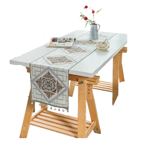 Camino para Mesa Camino De Mesa Retro Chino Bordado Jacquard Mantel Mesa De Café Zapatero Tela - Beige - 36*300Cm