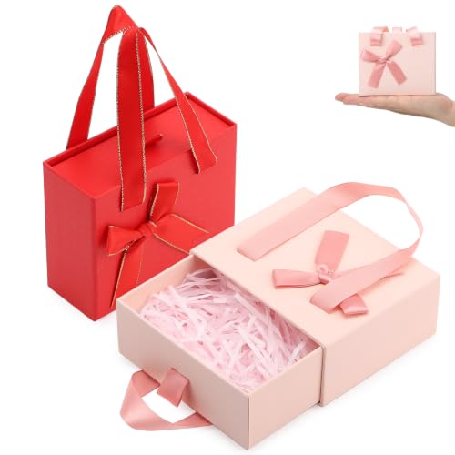 Segbeauty 2pcs 4.7x3.9x2'' Empty Mini Drawer Cardboard Gift Boxes, Pink Red