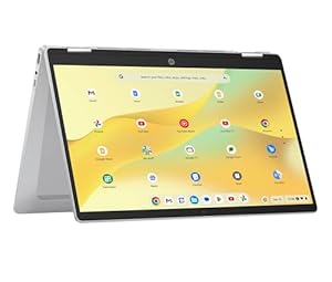 HP Chromebook x360 Laptop, 14" Touchscreen, Intel Prozessor N100, 4 GB DDR4 RAM, 28GB eUFS, Intel UHD Graphics, ChromeOS Betriebssystem, QWERTZ, Gemini, Silber