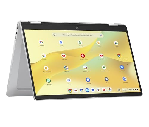 HP Chromebook x360 Laptop, 14' Touchscreen, Intel Prozessor N100, 4 GB DDR4 RAM,128GB eUFS, Intel UHD Graphics, ChromeOS Betriebssystem, QWERTZ, Gemini, Silber
