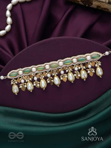 Image of SANJOYA BY EVERSTYLISH Haridvarna Gilded Meadow Finery Pearls, Stones And Beads Hand Embroidered Necklace Lightweight Jewelry For Women | Party, Festive, Wedding & Gifting
