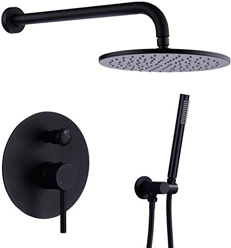 Système de douche en laiton noir mat 10 pouces de luxe pour salle de bain moderne