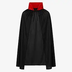 Capa Vampiro Drácula Halloween Unissex com Gola Vermelha Ajustável – Fantasia Infantil Juvenil Adulto para Festa Cosplay Teatro Baile Máscaras Acessório Noturno