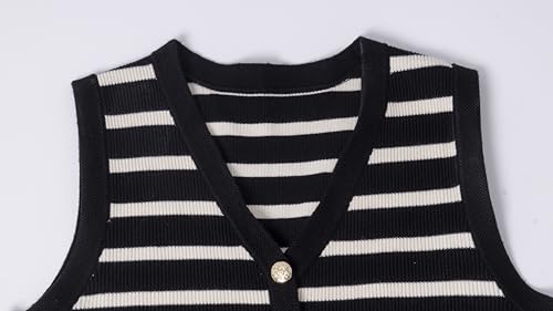 Image of Kedera Women's Sleeveless Knit Striped Sweater Vest Tank Tops Summer Slim V Neck Trendy Pullover, XX-Large