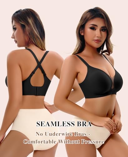 Image of DOCUMO Wireless Bras for Women No Underwire Seamless Push Up Bras with Support and Lift, V Neck Bralette with Bra Extender