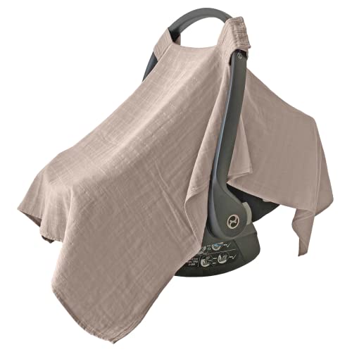 Image of MOZAH 100% Organic Muslin Baby Car Seat Cover Muslin Carseat Canopy Baby Car Seat Covers for Boys (Warm Taupe)