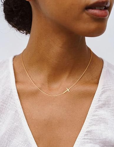 Cross Necklace for Women - Dainty Necklaces Trendy Small 14K Gold Plated Hypoallergenic Infinity Crown Cross Cubic Zirconia Pendant Box Rope Chain Necklace for Women Non Tarnish Jewelry Gift