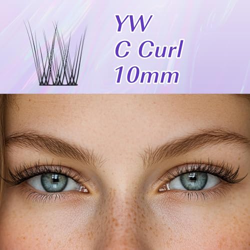 LZM Wimpern Extensions Cluster Lashes - C Curl Wimpern Einzeln 10mm Lash Clusters Wimpern Extensions Natürlich 144pcs Einzelne Wimpern Dünnes Band Wimpern Cluster Lashes Natürlich (YW-C-10MM)