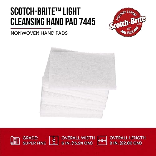 Image of Scotch-Brite Light Cleansing 7445 Hand Pad, SF Grade, 6 in x 9 in, Light Cleaning and Scuffing, For Use on Wax, Paint, Plastic, Metal, Case of 3200