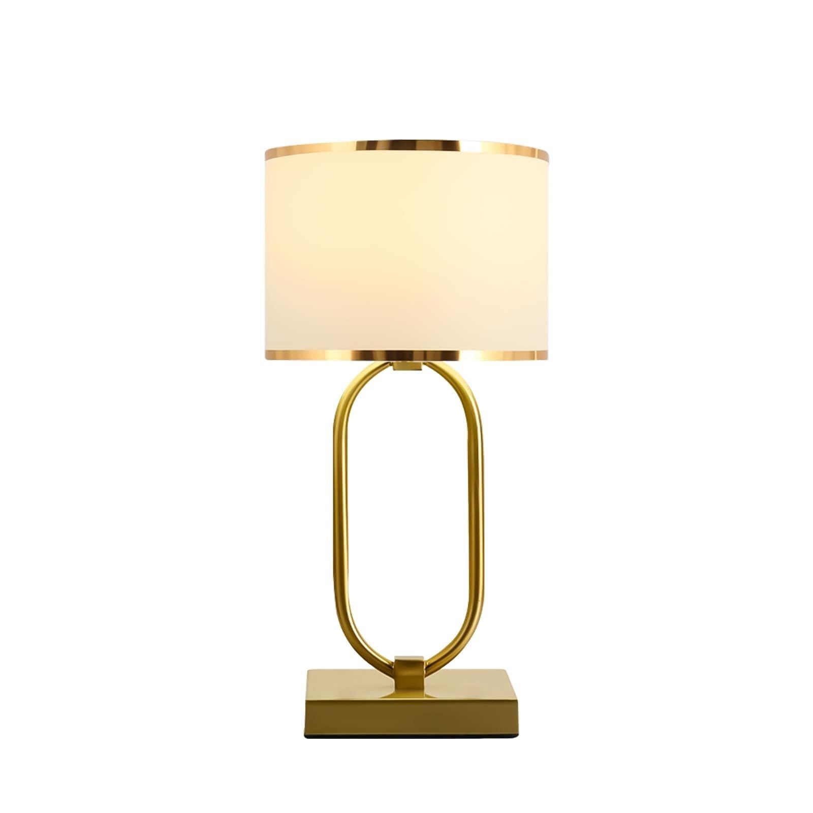 Lamp Lampada da Comodino Dorata con Anello in Metallo, Lampada Tavolo Struttura Geometrica, Moderna, Paralume in Tessuto Bianco, for Camera Letto/comodini/Soggiorno (D9,8 H18,9) Lampada