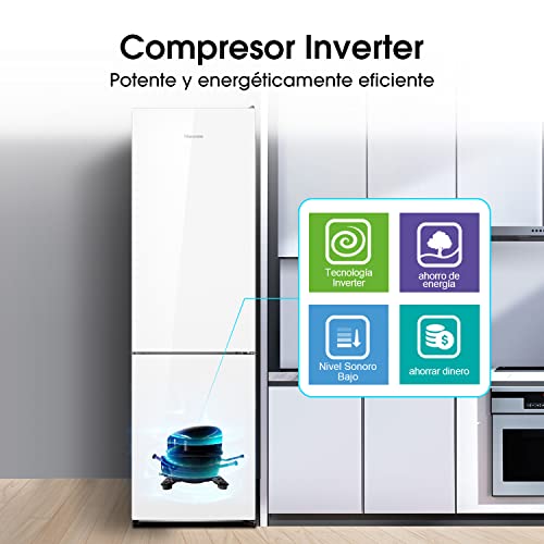 Hisense-RB438N4GX3-Frigorifico-Combi-No-Frost-Capacidad-Neta-334-L-2-Metros-de-Alto-Compresor-Inverter-Cajon-0-Botellero-Cromado-Silencioso-38-dBA-Acabado-Cristal-Blanco
