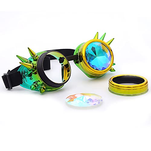 Image of 3-5 Days Delivery Kaleidoscope Rave Rainbow Crystal Lenses Steampunk Goggles