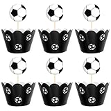Muffins Deko 24 Stücke zum Thema Fußball Cupcake Wrapper Papier cupcake topper Geburtstag Party Kuchen Dekoration Supplies für Kinder Geburtstag Party Geburtstag Deko