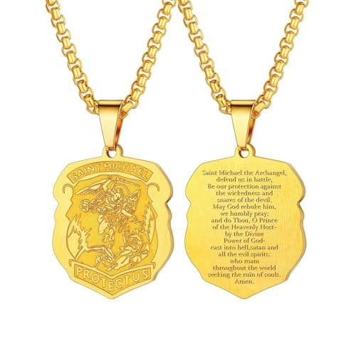 U7 Saint Michael Necklace for Men,Stainless Steel/18K Gold Plated St Michael Archangel/Saint Benedict/Saint Christopher Pnedant Amulet Necklace for Me