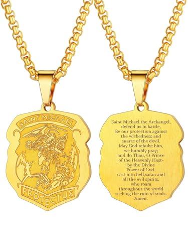 Image of U7 Saint Michael Necklace for Men,Stainless Steel /18K Gold Plated St Michael Archangel /Saint Benedict /Saint Christopher Pendant Amulet Necklace for Men Women