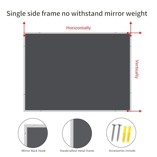 Image of COFENY Silver Bathroom Mirror for Wall, 30x36 Inch Rectangle with Metal Frame, Modern Vanity for Bathroom Living Room, Entryway Hangs Horizontal or Vertical