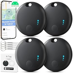 Bluetooth Tracker for Android, 4 Pack Item Finder Work with Google Find My Device App, Keys Finder and Item Locator for Keys Wallet Bags